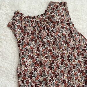 Loft Floral Sleeveless Ruffle Mock Neck Blouse